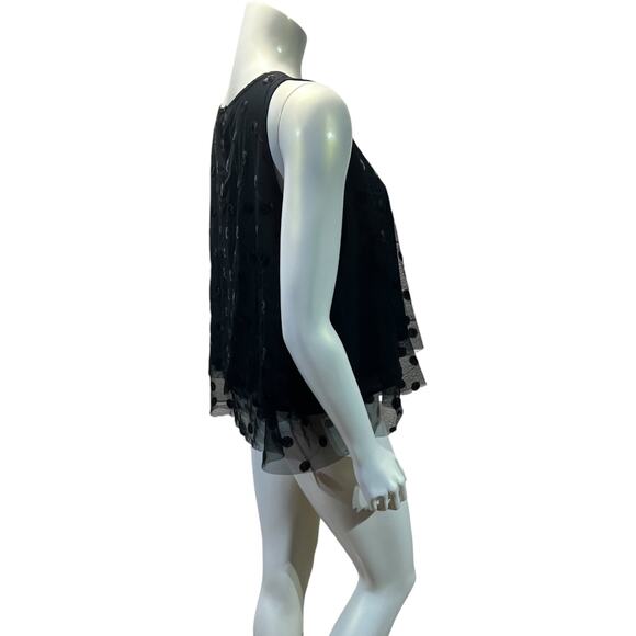 LOFT Black Sequin Polka Dot Sheer Layer Tank Top Party Evening Wear Large - Picture 9 of 14
